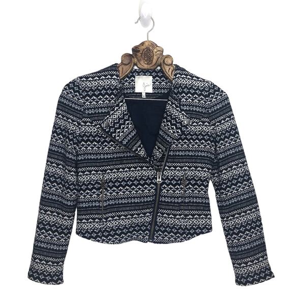 Joie Crop Blazer Jacket Moto Zip Blue Southwest Stripe Small - Picture 1 of 11